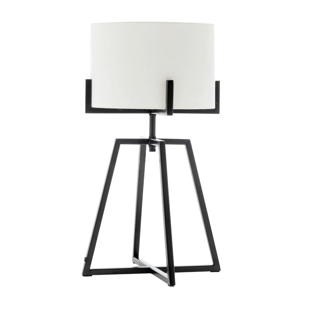 New Oriental Kay Matte Black Square-Edged Metal Dimmable Table Lamp W/ Off White Linen Shade