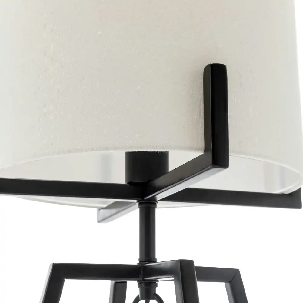 New Oriental Kay Matte Black Square-Edged Metal Dimmable Table Lamp W/ Off White Linen Shade
