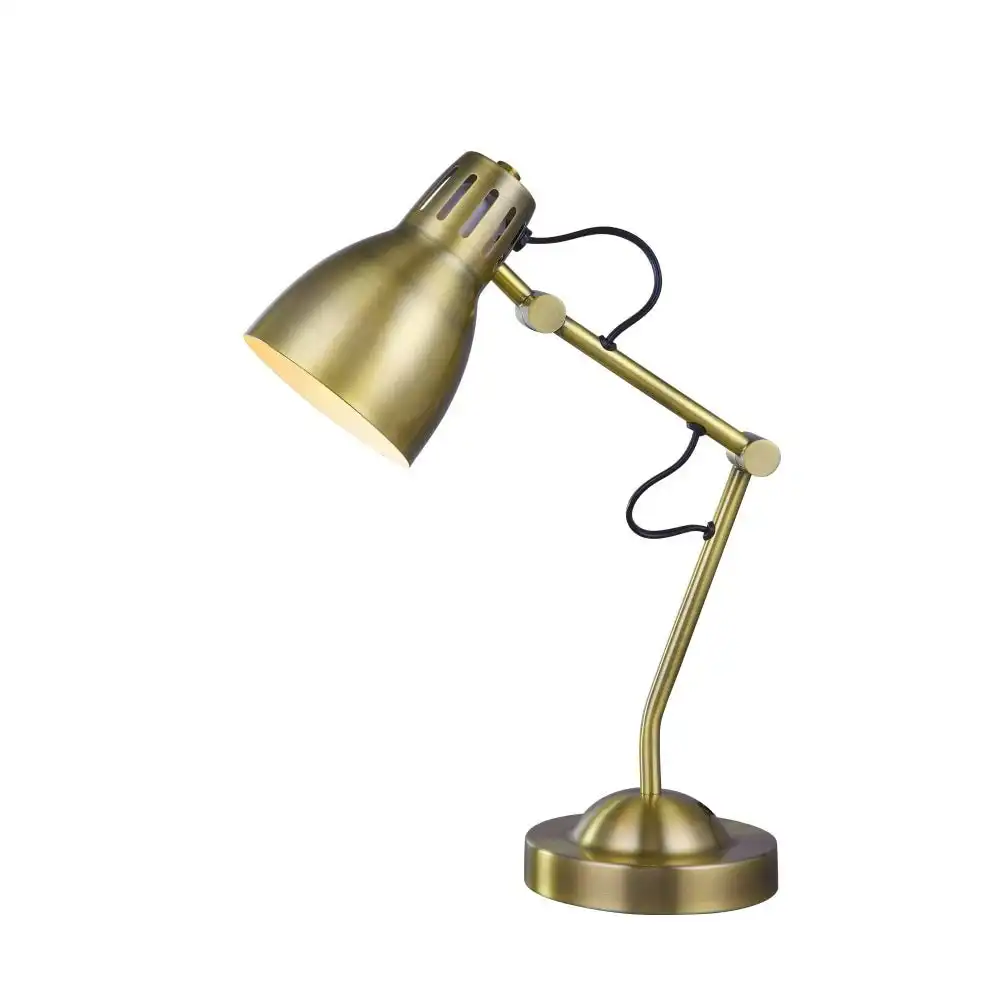 Intense Bright Classic Metal Table Desk Lamp Reading Light Adjustable Arms Metal Shade - Antique Brass