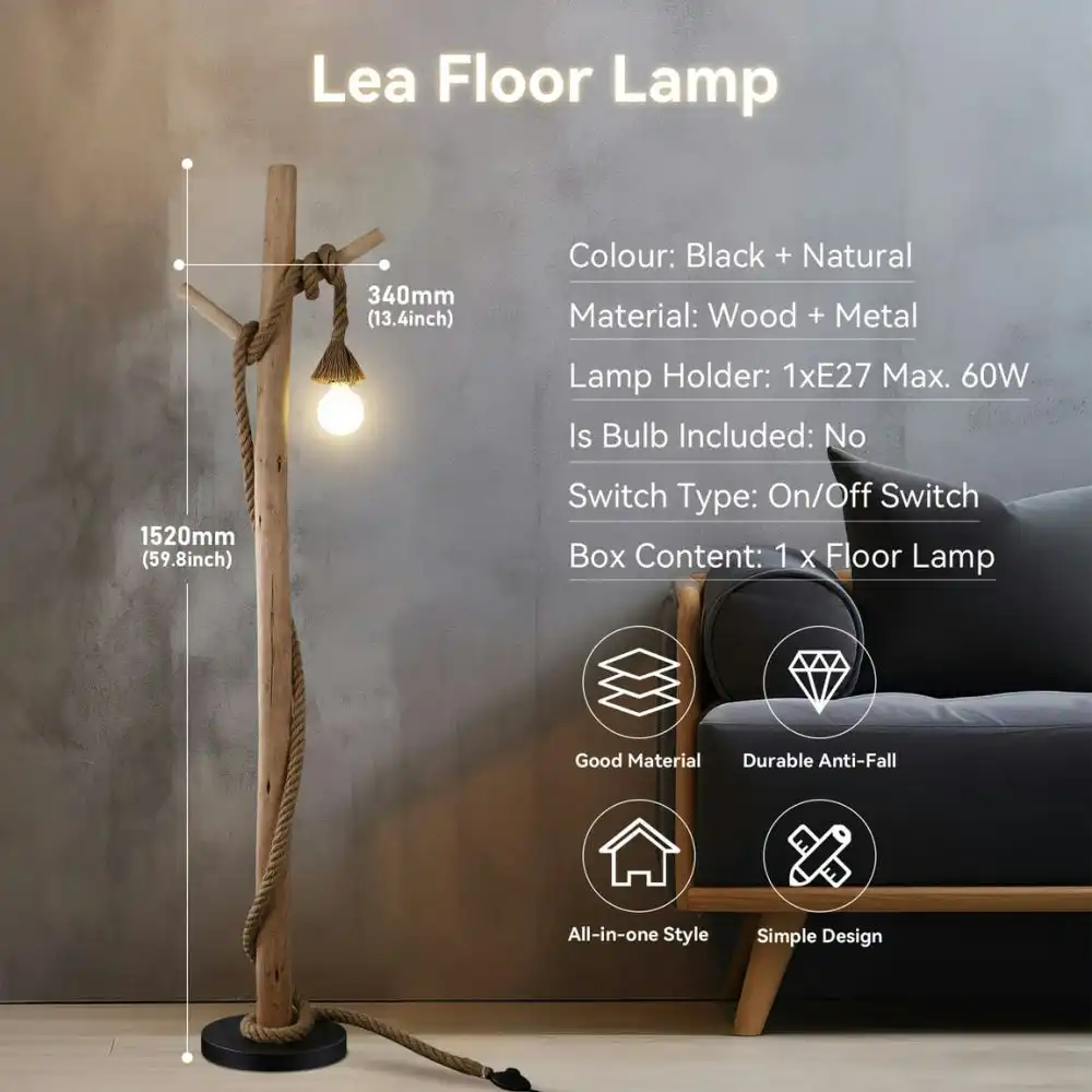 Birk Minimalist Wood Hanger Floor Lamp Light Natural