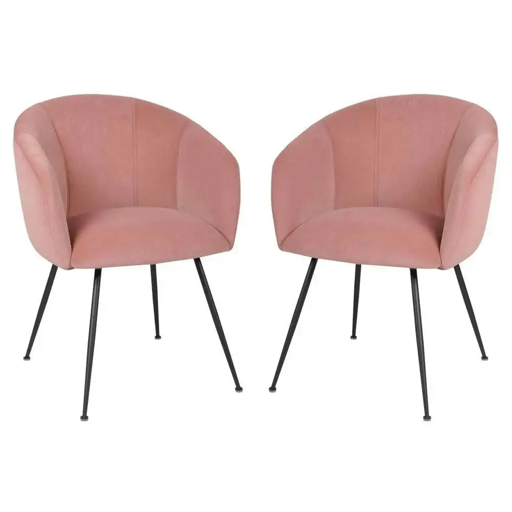 Raimon Furniture Set of 2 Finale Velvet Fabric Dining Chair - Black Metal Legs - Blush