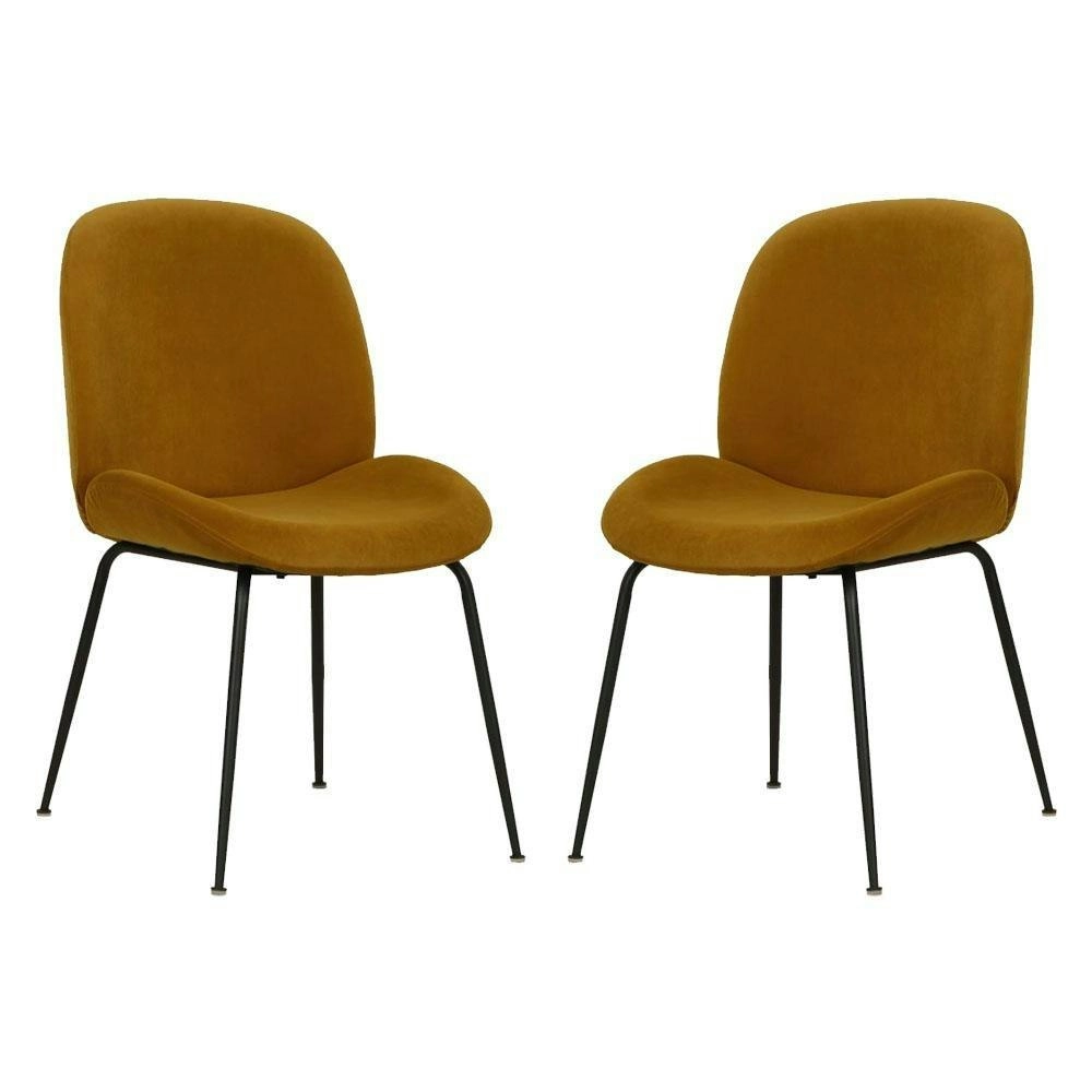 Raimon Furniture Set of 2 Casa Velvet Fabric Dining Chair - Black Legs - Mustard