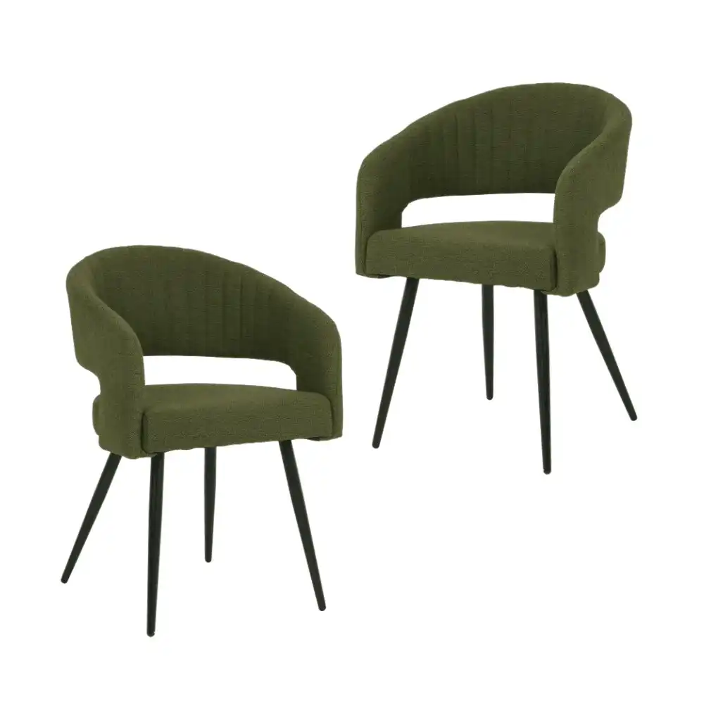 Raimon Furniture Set Of 2 Merril Modern Boucle Fabric Kitchen Dining Chair - Olive