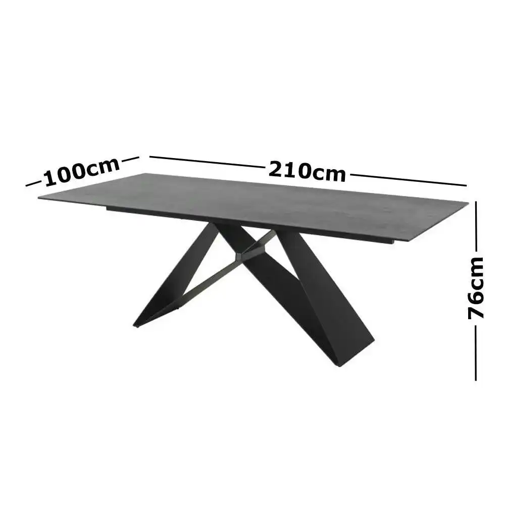 Odette Rectangular Dining Table 210cm - Black Metal Frame - Shadow Grey Ceramic
