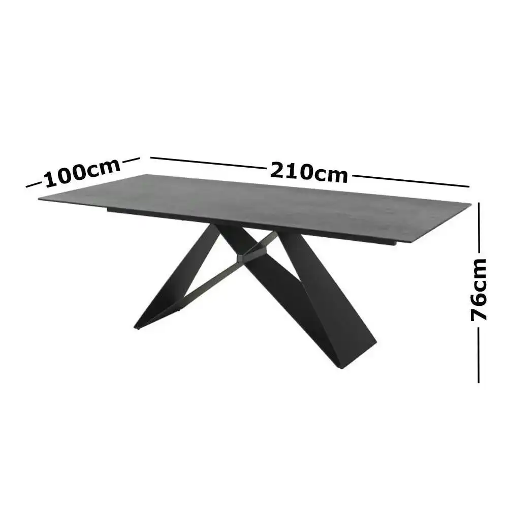 Raimon Furniture Odette Rectangular Dining Table 210cm - Black Metal Frame - Shadow Grey Ceramic