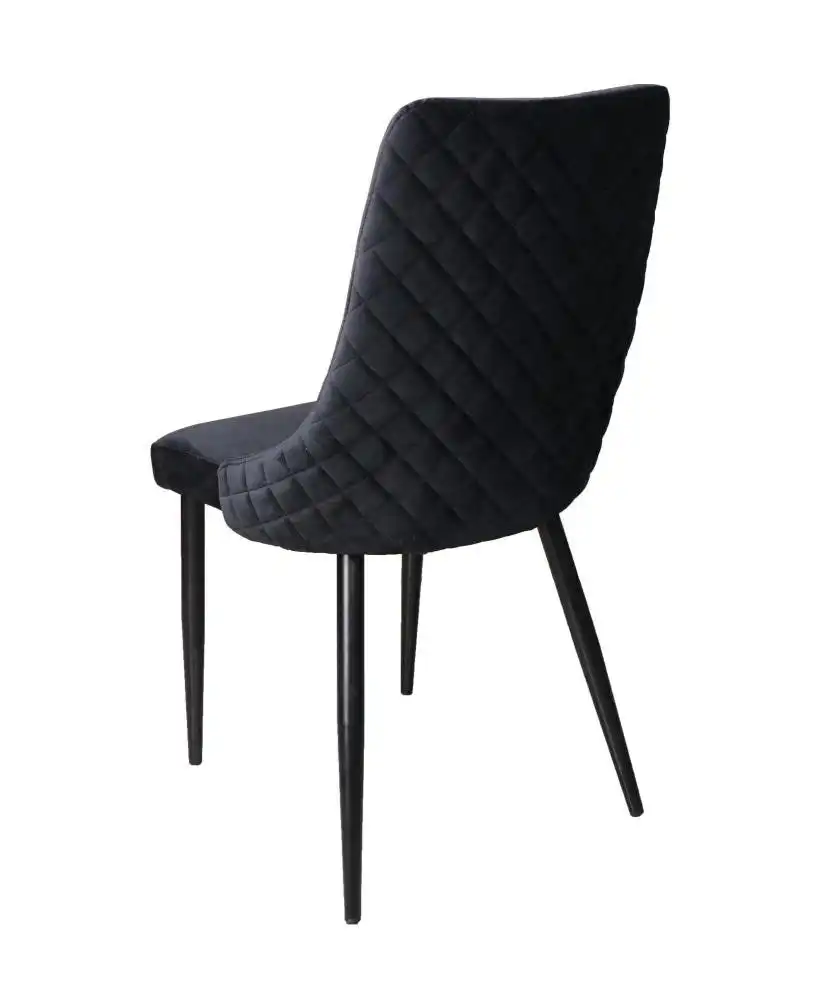 Set of 2 Vale Velvet Fabric Dining Chair - Black Metal Legs - Black