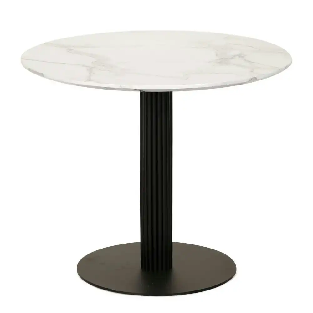 Raimon Furniture Rafael Round Dining Table With Marble Effect 90cm - Black Metal Frame - White Sevella