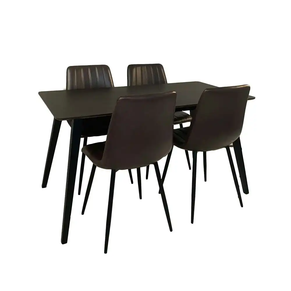 HomeStar Kanaka 4Pcs Dining Set Dining Table 140cm in Walnut W/ 4Pc Molly Faux Leather Dining Chairs