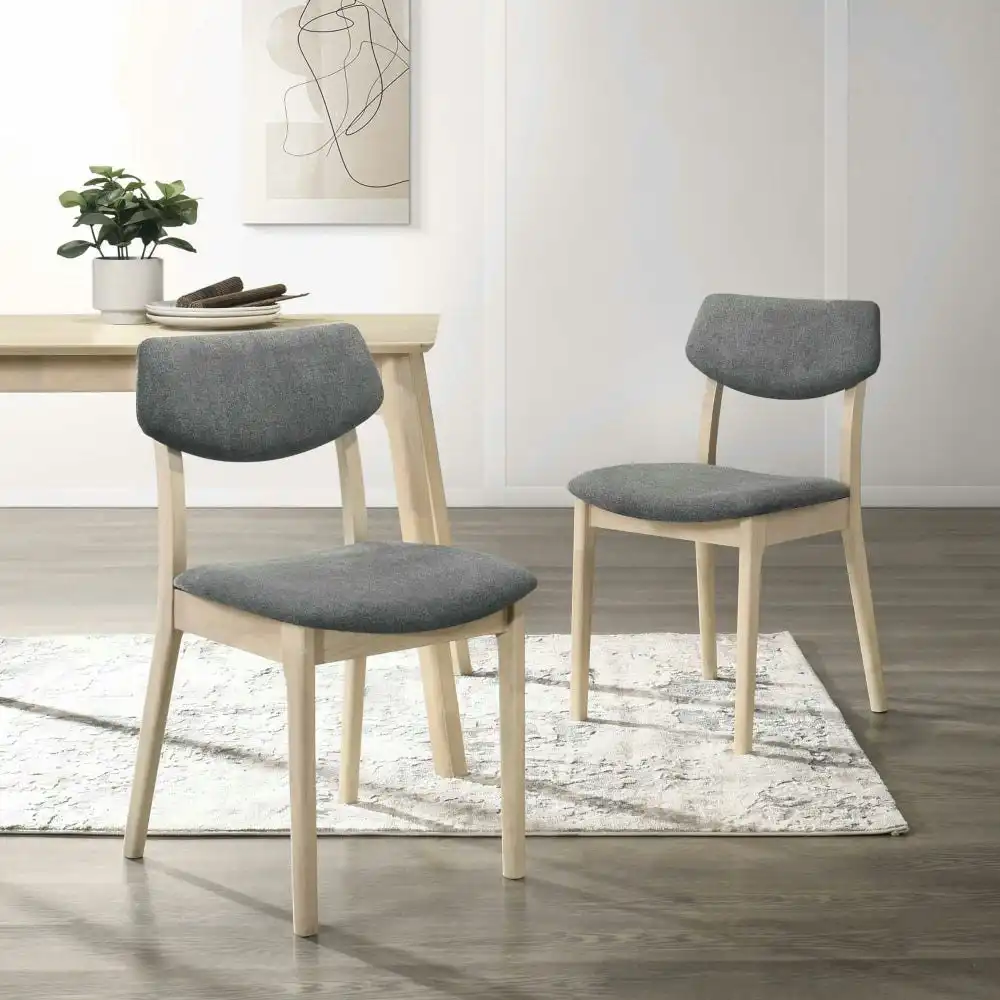 Set Of 2 Soye Wooden Fabric Kitchen Dining Chair - White Washed Oak & Grey