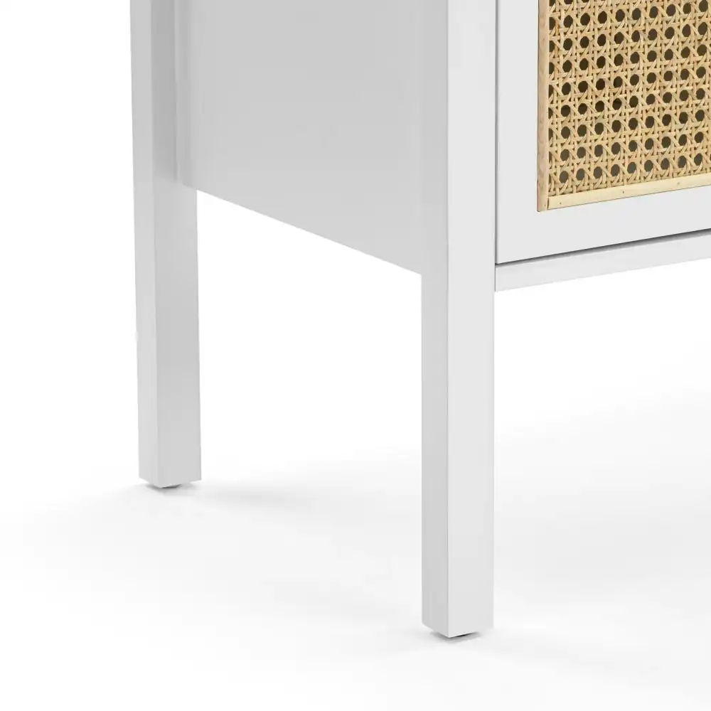 Design Square Lucien Sideboard Buffet Unit Storage Cabinet W/ 3-Doors - White/Rattan