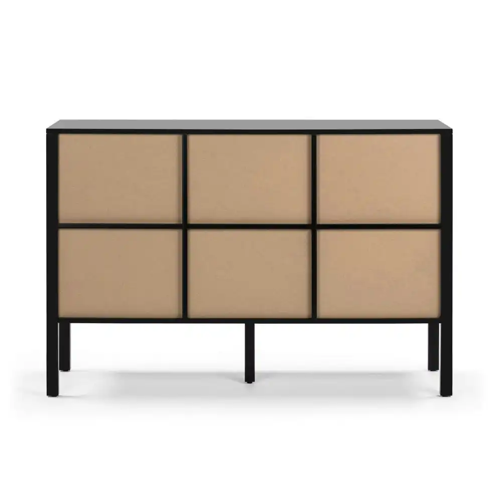 Design Square Lucien Sideboard Buffet Unit Storage Cabinet W/ 3-Doors - Black/Rattan