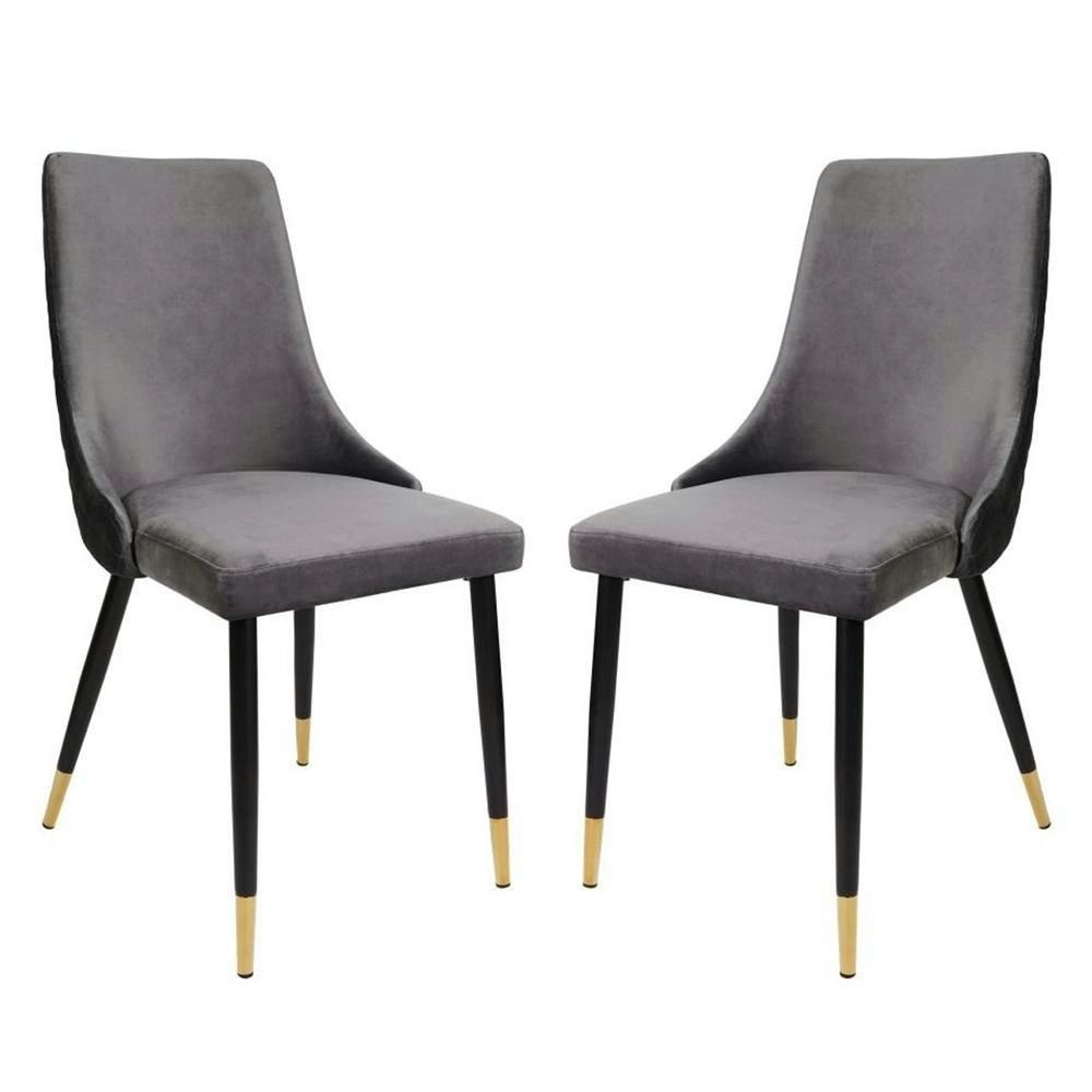 Raimon Furniture Set Of 2 Kira Velvet Fabric Dining Chair Black Metal Legs - Slate