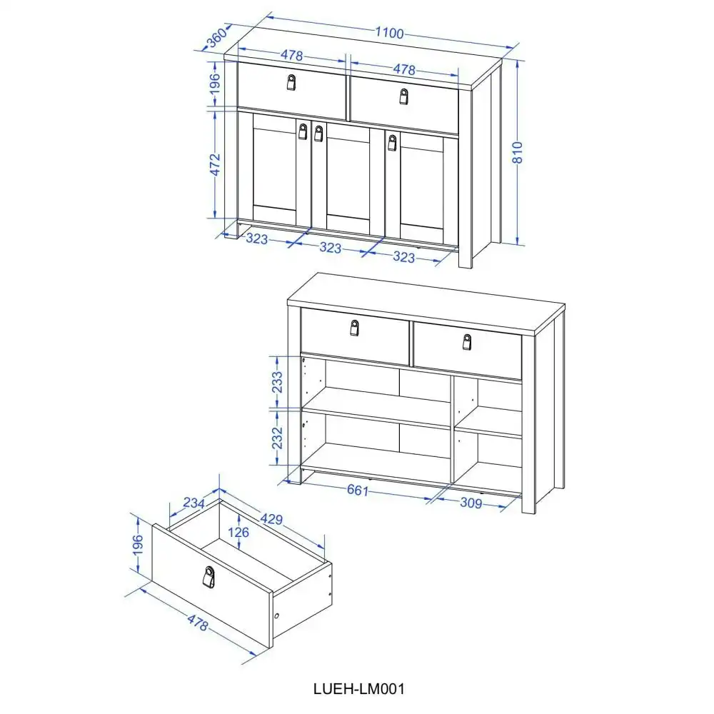 Anera Wooden Storage Cabinet Sideboard Buffet Unit - Oak & Light Grey