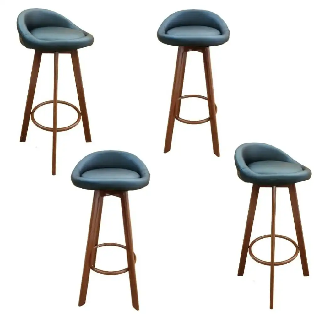 Design Square Set of 4 Faux Leather Kitchen Counter Bar Stool Wooden Legs - Black & Walnut