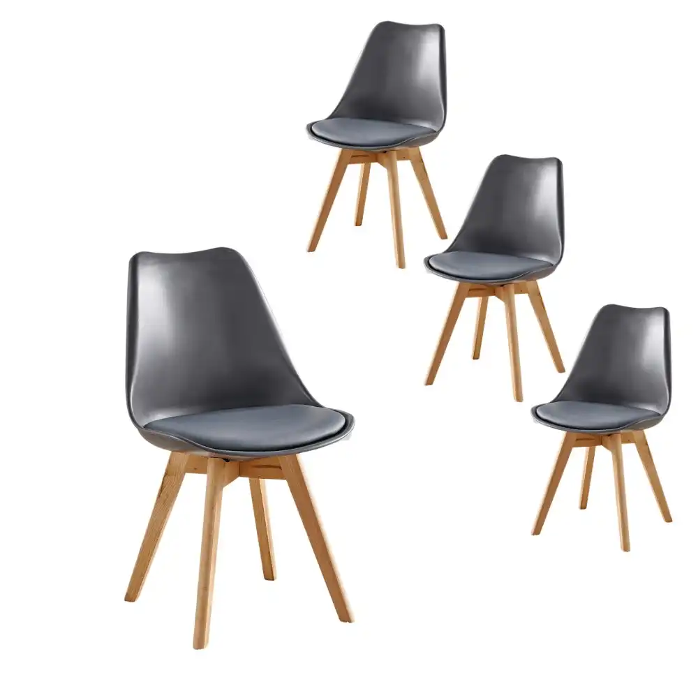 Design Square Set Of 4 Replica Dining Chair Faux Leather Padded - Grey