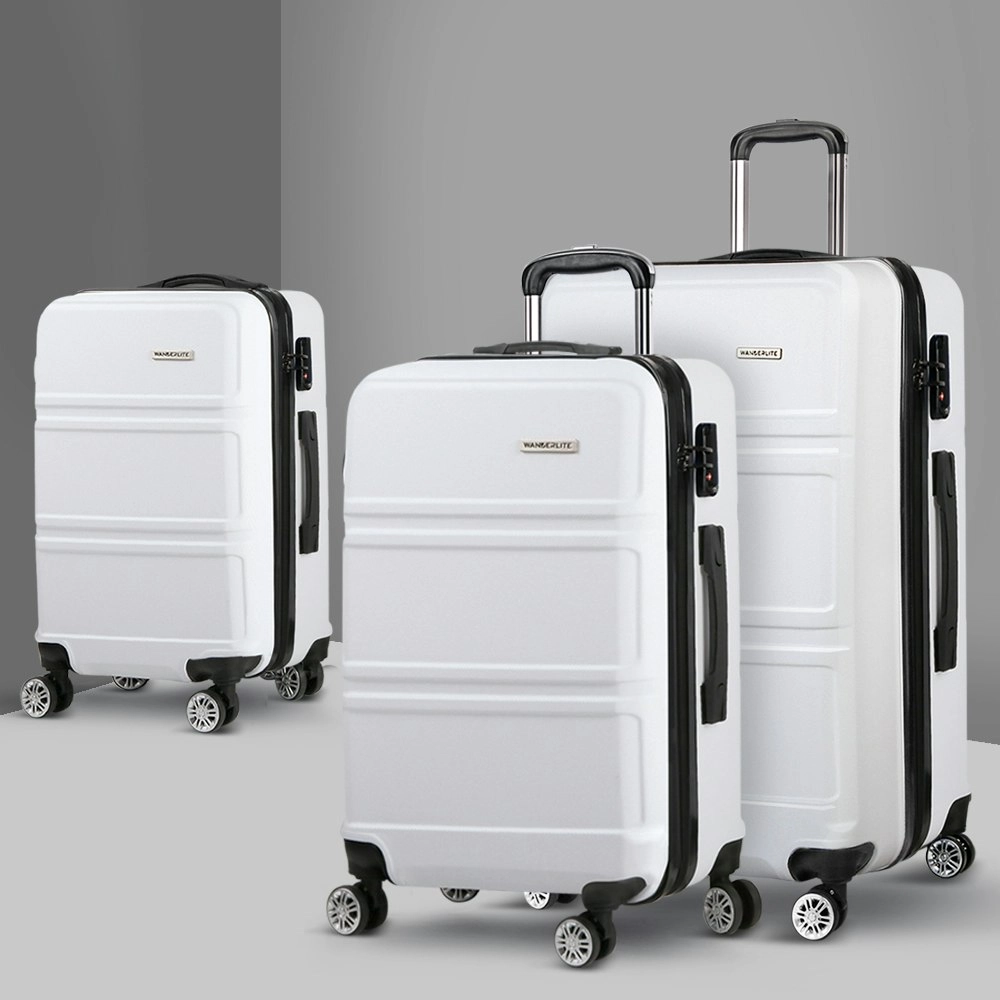 Wanderlite 3pc Luggage Trolley Set Suitcase Travel TSA Carry On Hard Case Lightweight White