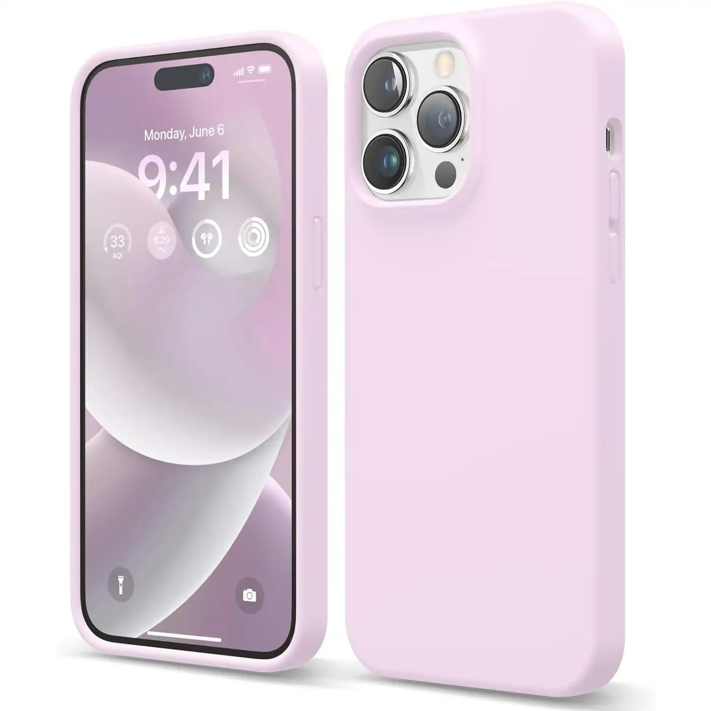 Premium Silicone Phone Case For iPhone 14 Pro Shockproof Microfiber Lining - Lilac