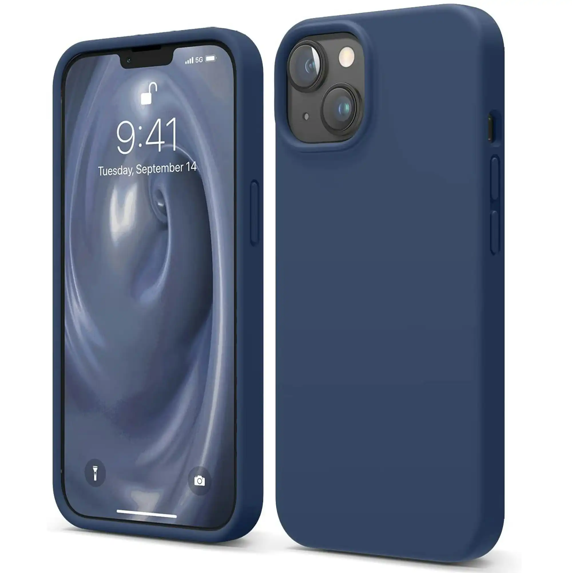 Premium Silicone Phone Case For iPhone 13 Shockproof Microfiber Lining - Navy Blue