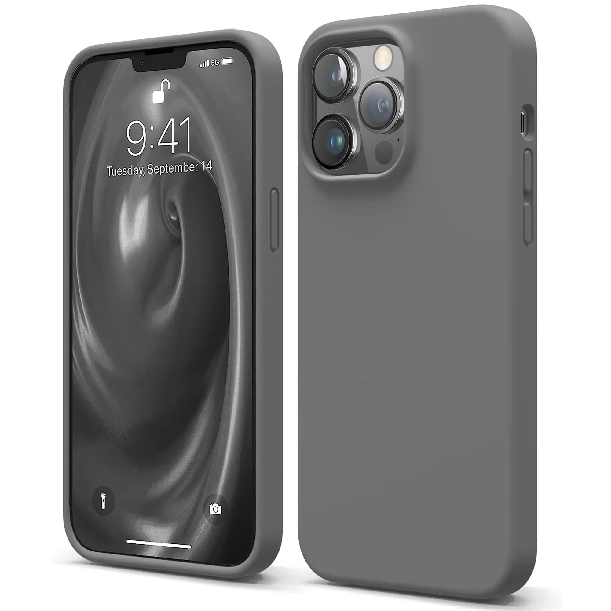 Premium Silicone Phone Case For iPhone 13 Pro Shockproof Microfiber Lining - Carbon Grey