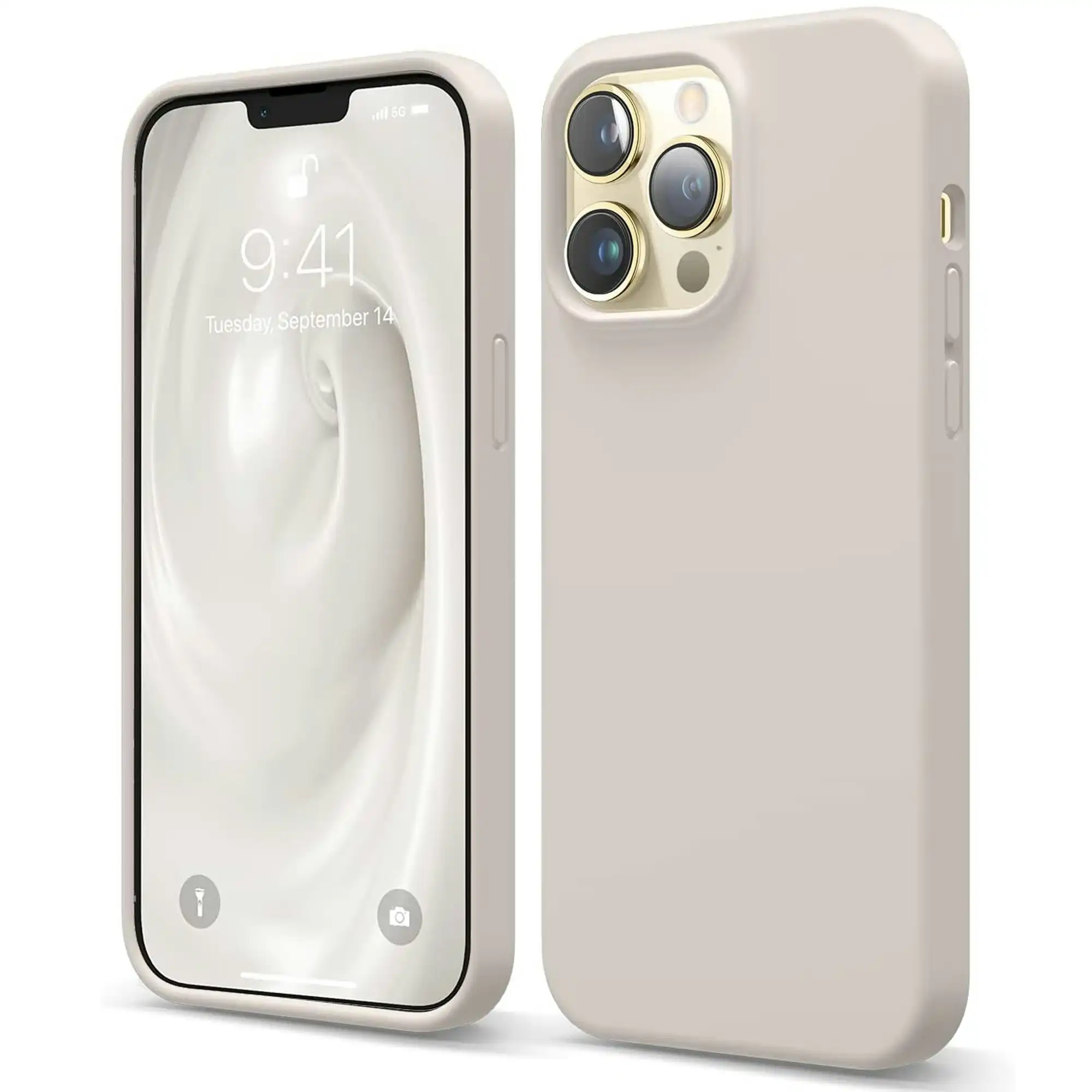 Premium Silicone Phone Case For iPhone 13 Pro Shockproof Microfiber Lining - Beige Cream White