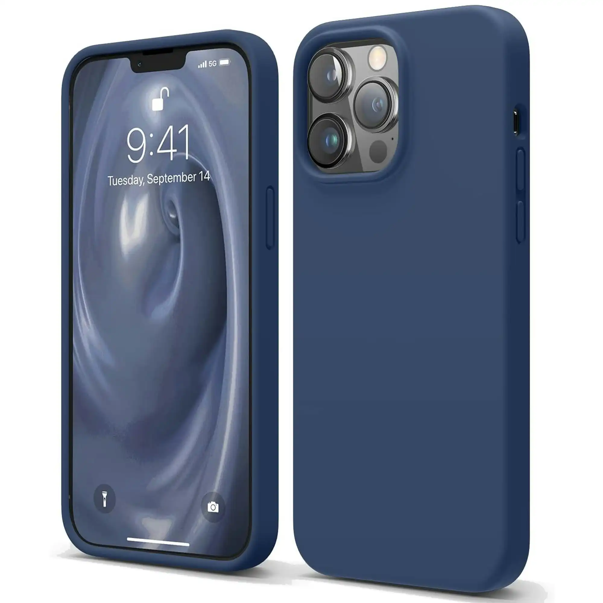 Premium Silicone Phone Case For iPhone 13 Pro Shockproof Microfiber Lining - Navy Blue