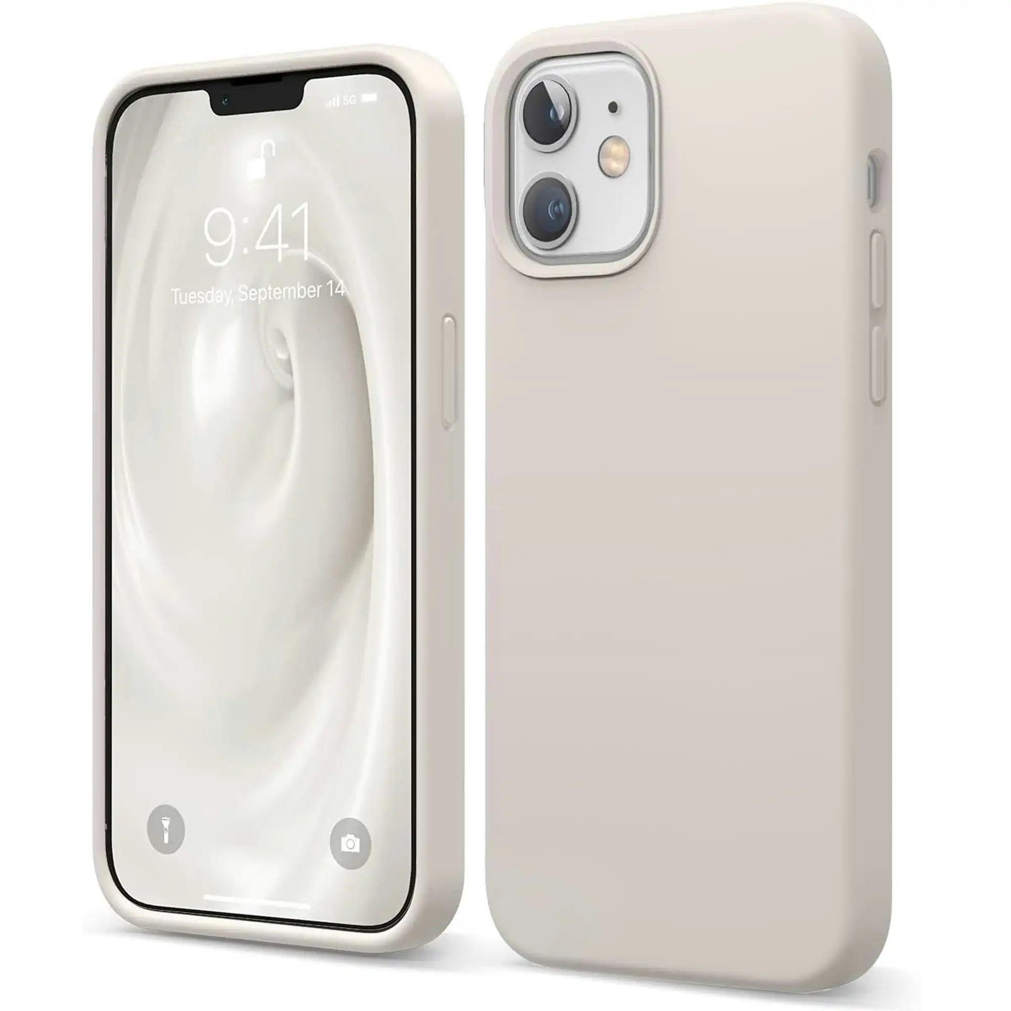 Premium Silicone Phone Case For iPhone 12 Shockproof Microfiber Lining - Beige Cream White