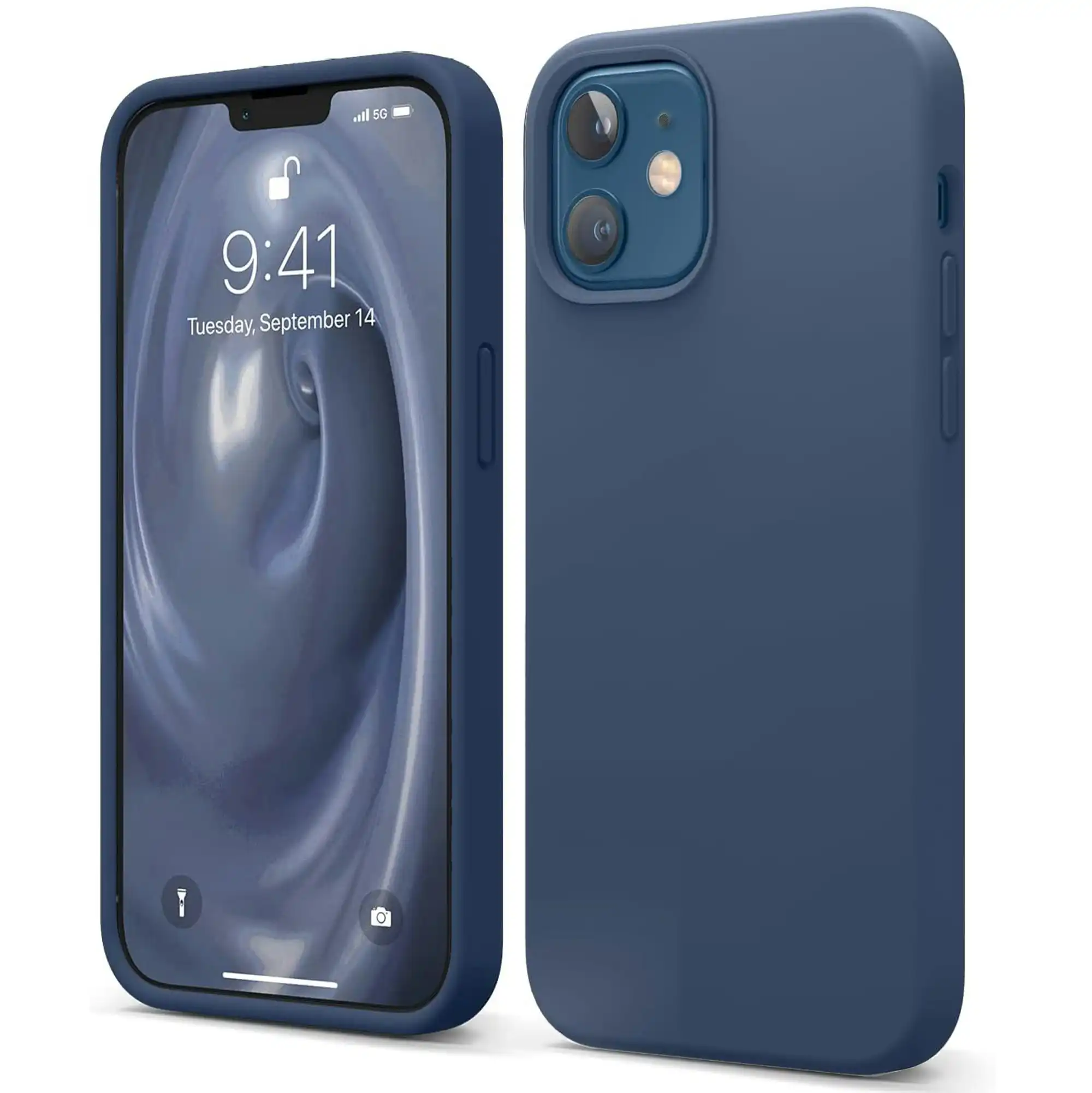 Premium Silicone Phone Case For iPhone 12 Shockproof Microfiber Lining - Navy
