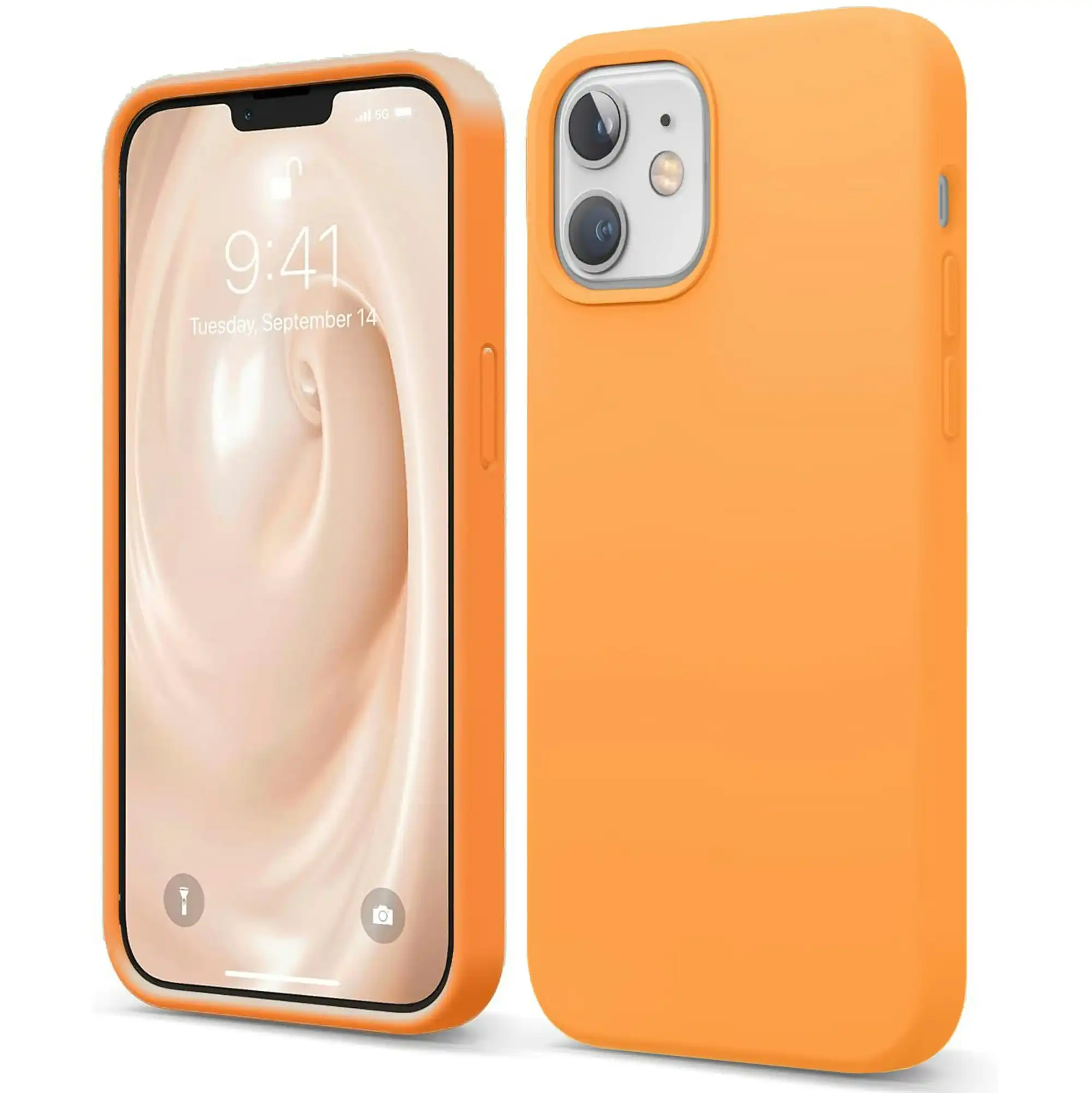 Premium Silicone Phone Case For iPhone 12 Shockproof Microfiber Lining - Orange