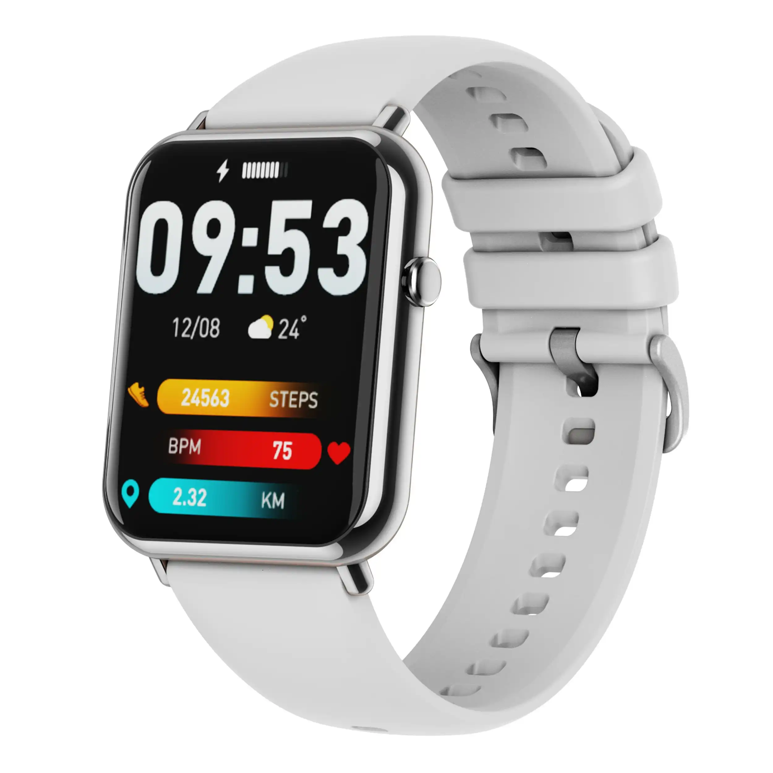 Bluetooth Smart Watch 1.69" 2.5D Touch Screen Call Heart Rate Blood Pressure BT 5.0 - Silver
