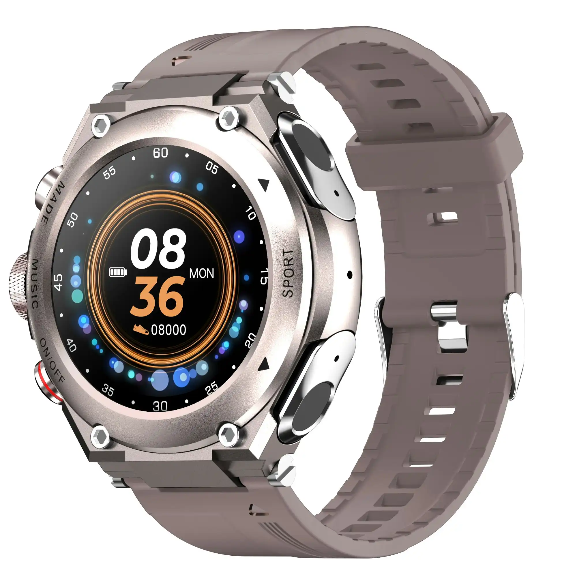 2 in 1 Bluetooth Smart Watch TWS Wireless Earphones 1.28" 9D Touch Screen BT 5.0 - Gun Brown