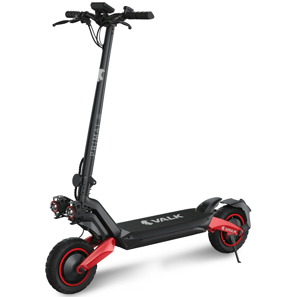 Valk Primal 9 Electric Scooter, 1600W Dual Motor 48V 18Ah Lithium 60km Range 40km/h Quad Shocks 10 inch Tyres, Black/Red