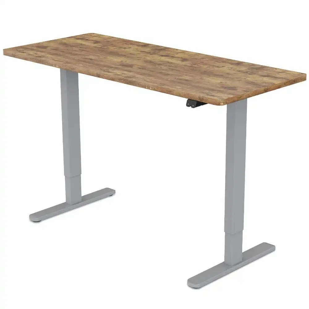 Fortia Sit To Stand Up Standing Desk, 120x60cm, 72-118cm Electric Height Adjustable, 70kg Load, Oak Style/Silver Frame