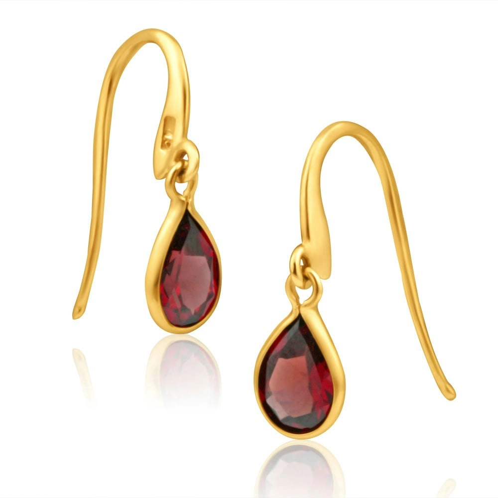 9ct Yellow Gold Garnet Pear Drop Earrings