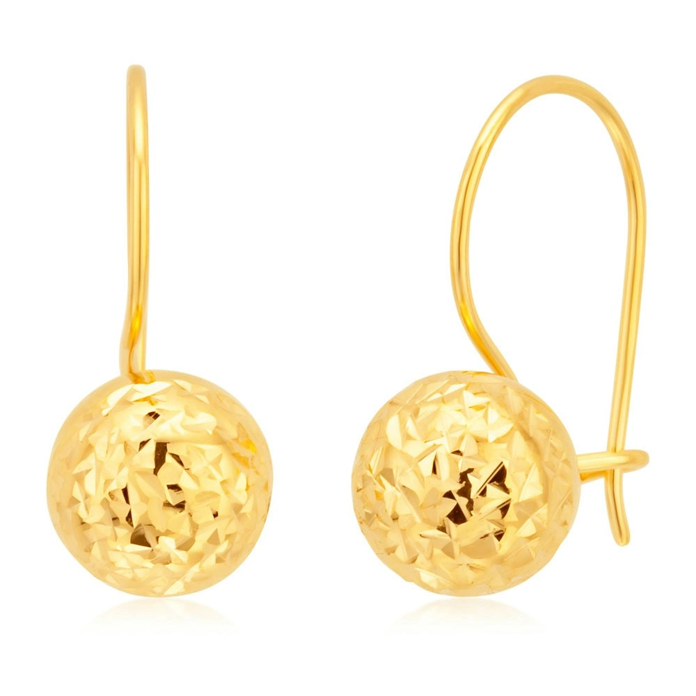 9ct Yellow Gold 7mm Diamond Cut Euroball Earrings