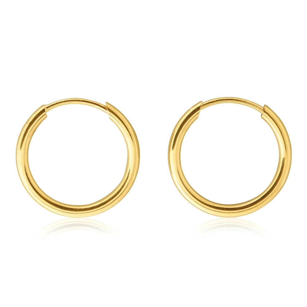 9ct Yellow Gold 13mm Plain Sleeper Earrings