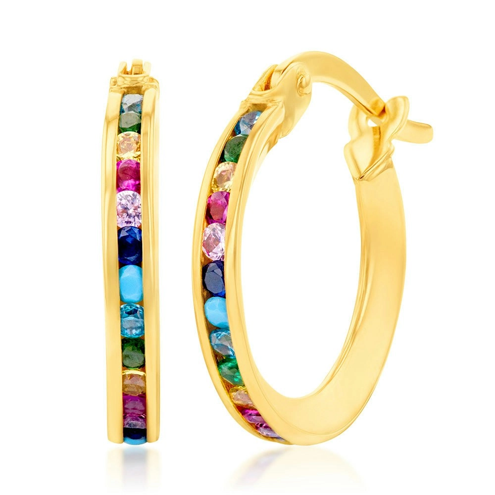 9ct Yellow Gold Multicolour Double Side 10mm Hoop Earrings