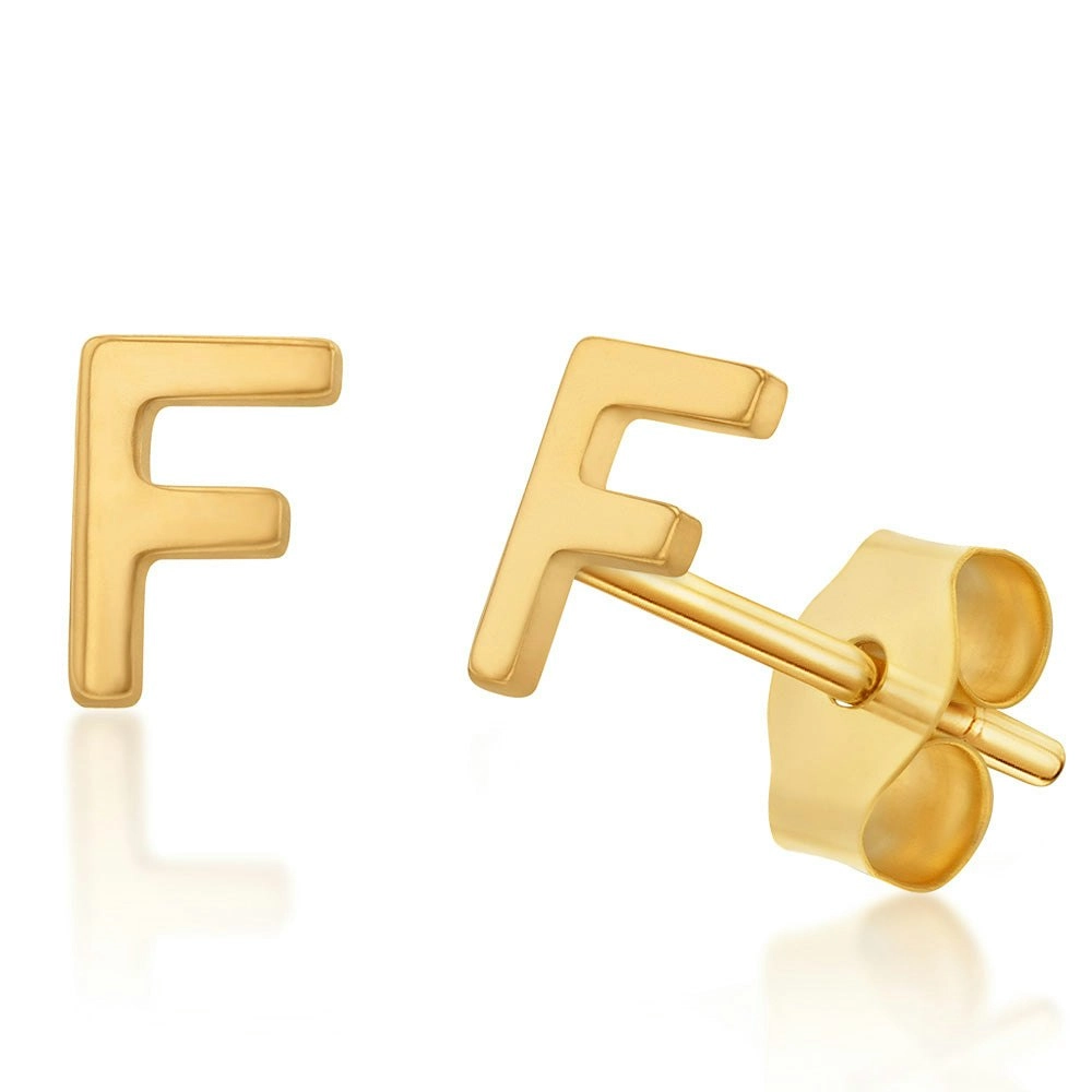 9ct Yellow Gold Mini Initial "F" Stud Earrings