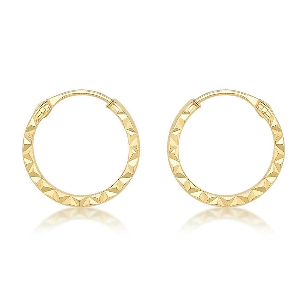 9ct Yellow Gold Diamond Cut 8mm Hoop Earrings