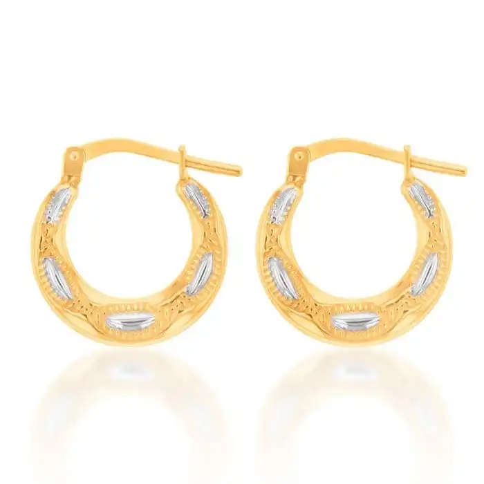 9ct Yellow Gold Silver FilledTwo Tone 15mm Hoop Earrings