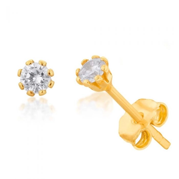 9ct Yellow Gold Silver Filled Cubic Zirconia Claw Stud Earrings