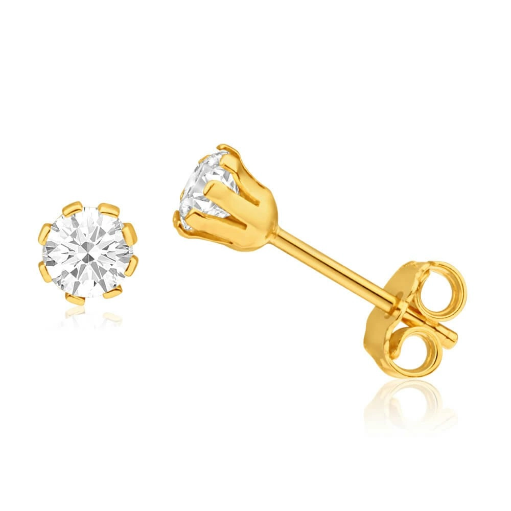 9ct Yellow Gold Silver Filled Cubic Zirconia 4mm Stud Earrings