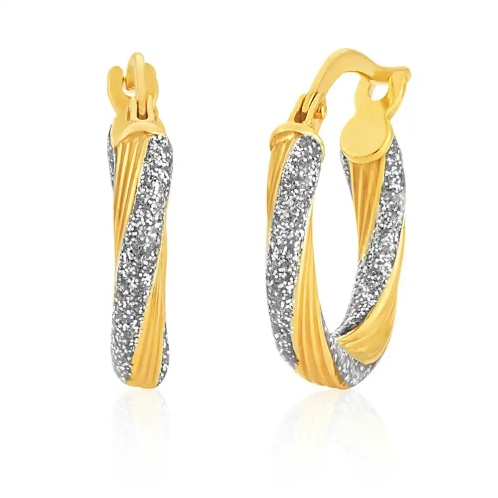 9ct Yellow Gold Silver Filled Twist 10mm Enamel Stardust Hoop Earrings