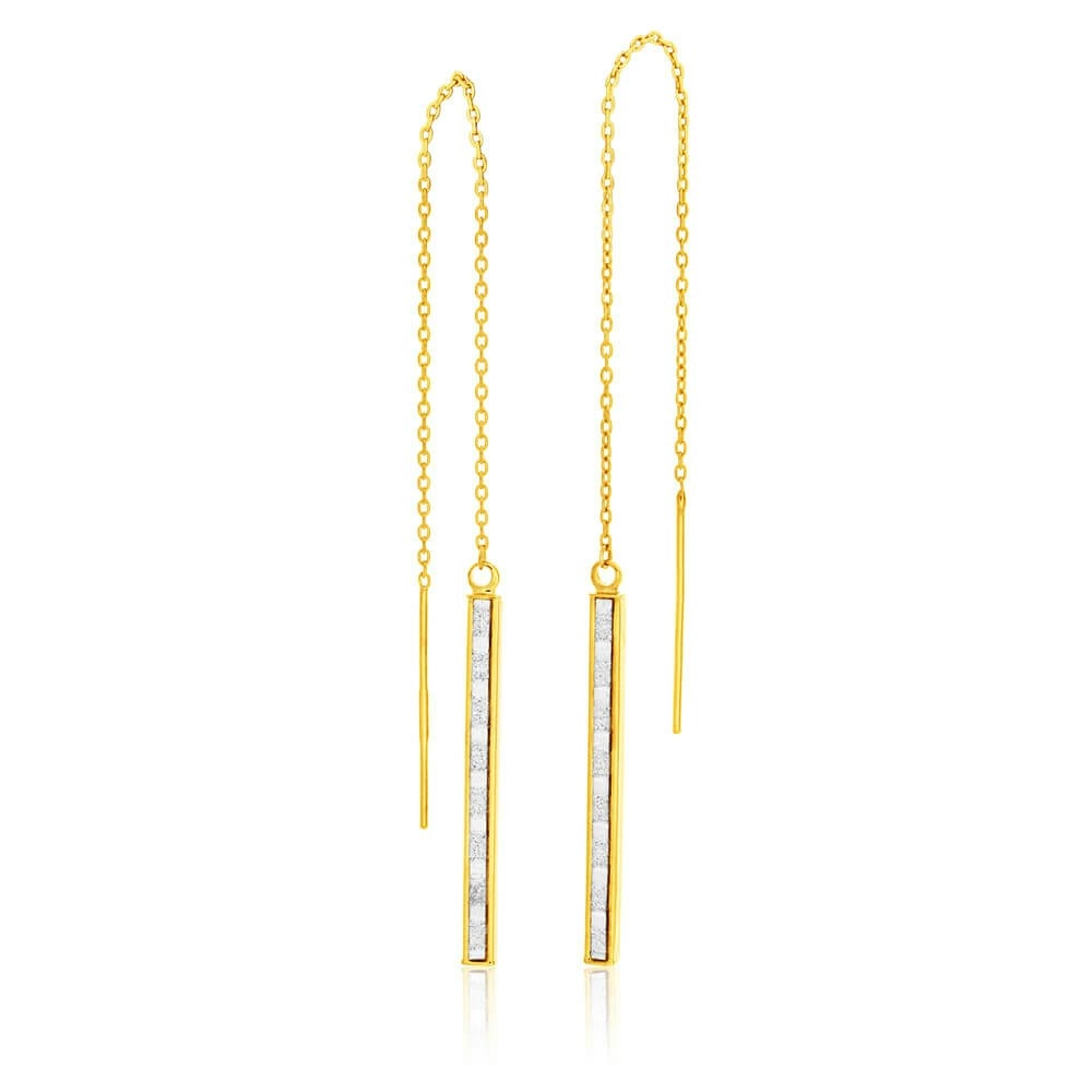 9ct Yellow Gold Silver Filled Crystal Thread Drop Earrings