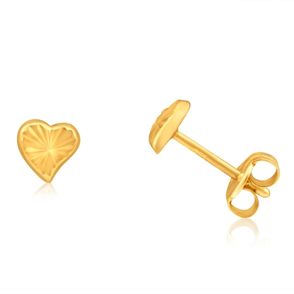 9ct Yellow Gold Small Heart Stud Earrings