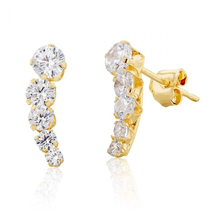 9ct Yellow Gold Zirconia Graduated Ear Climbers