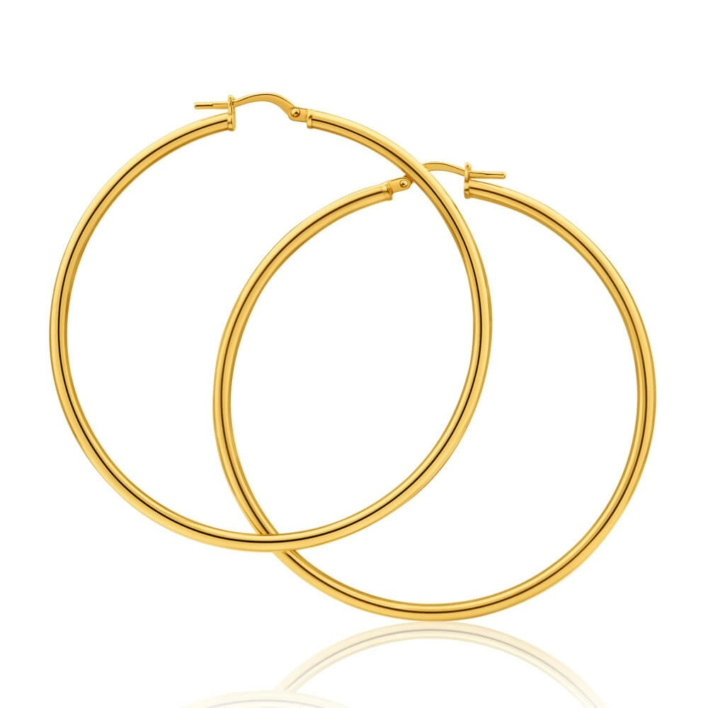 9ct Yellow Gold Silver Filled Gypsy 50mm Hoop Earrings