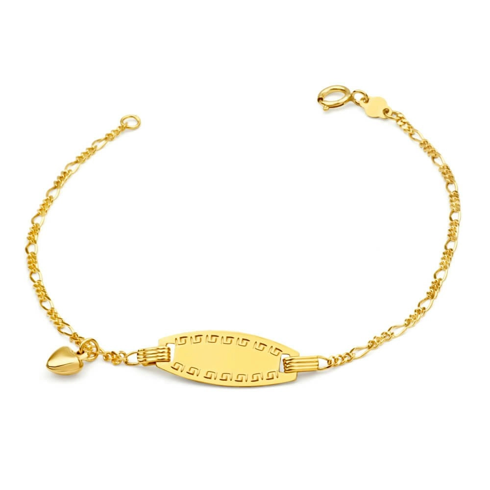 9ct Yellow Gold ID Belcher 16cm Bracelet with Heart Charms