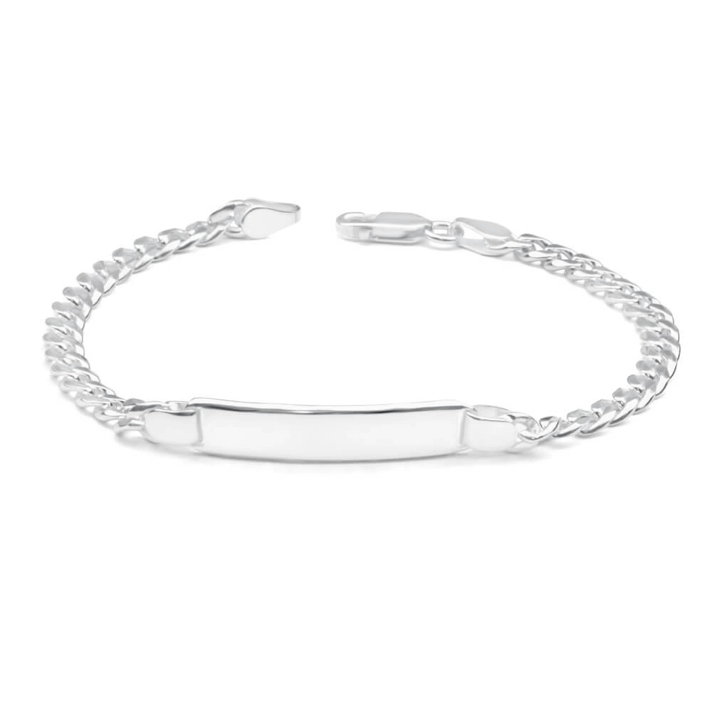 Sterling Silver 19cm Squared & Diamond Cut Curb ID Bracelet