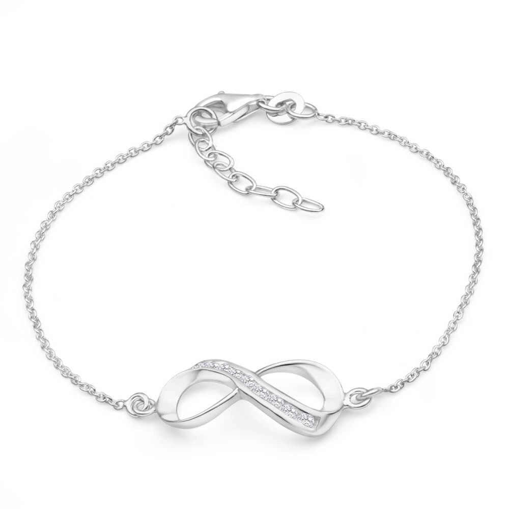 Sterling Silver Cubic Zirconia Infinity Trace Bracelet 19cm