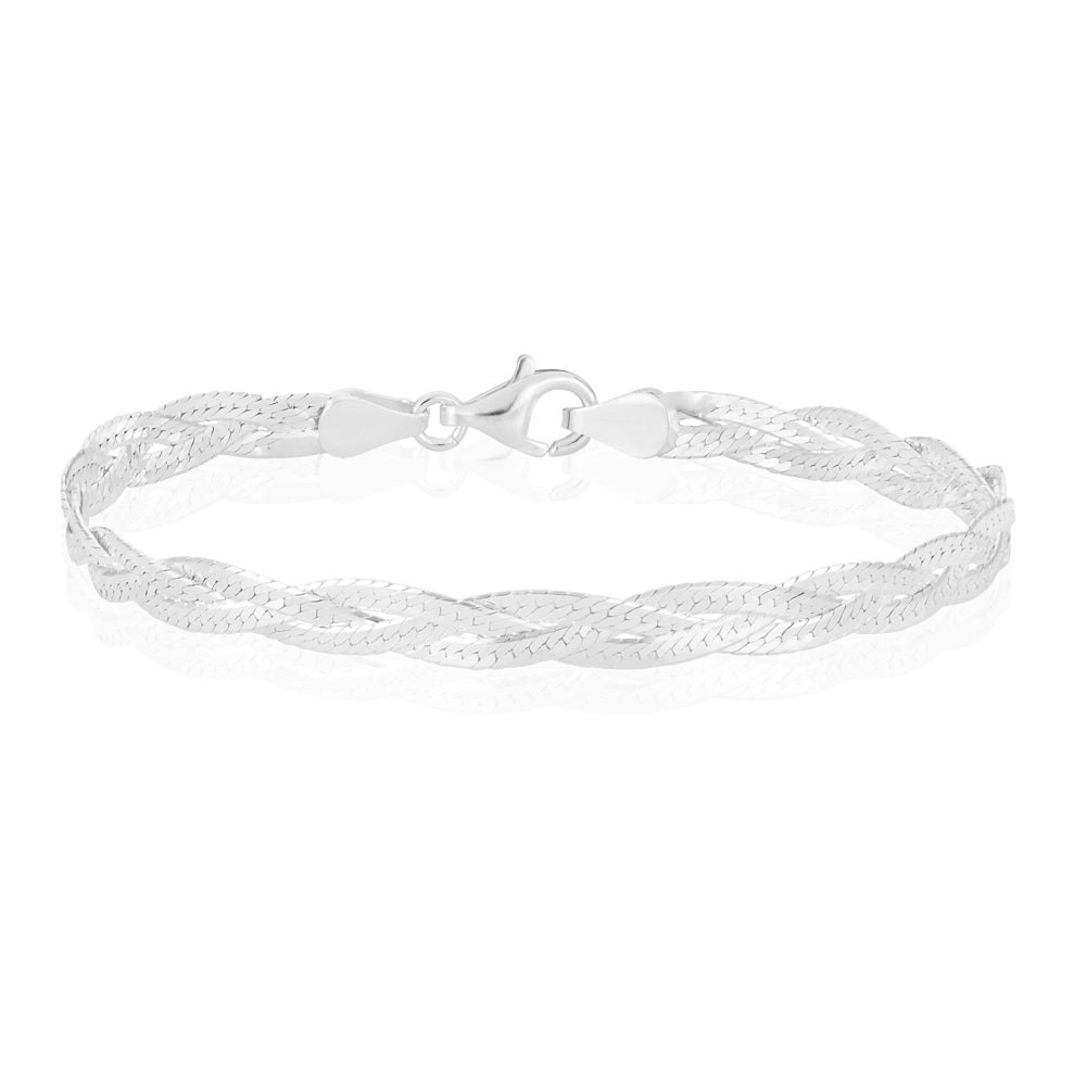 Sterling Silver 19cm Polished Plait Bracelet